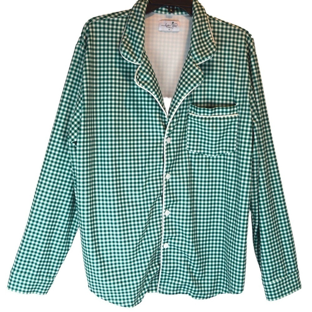 Love + Grow Clothing Co Oversized Soft Night Shirt Green White Check Medium